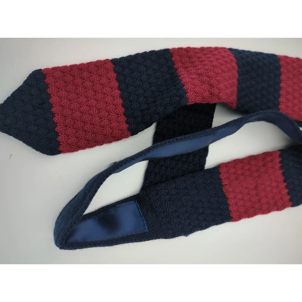 2014‎ The Knottery New York 100% Wool Necktie Striped Maroon & Navy Blue